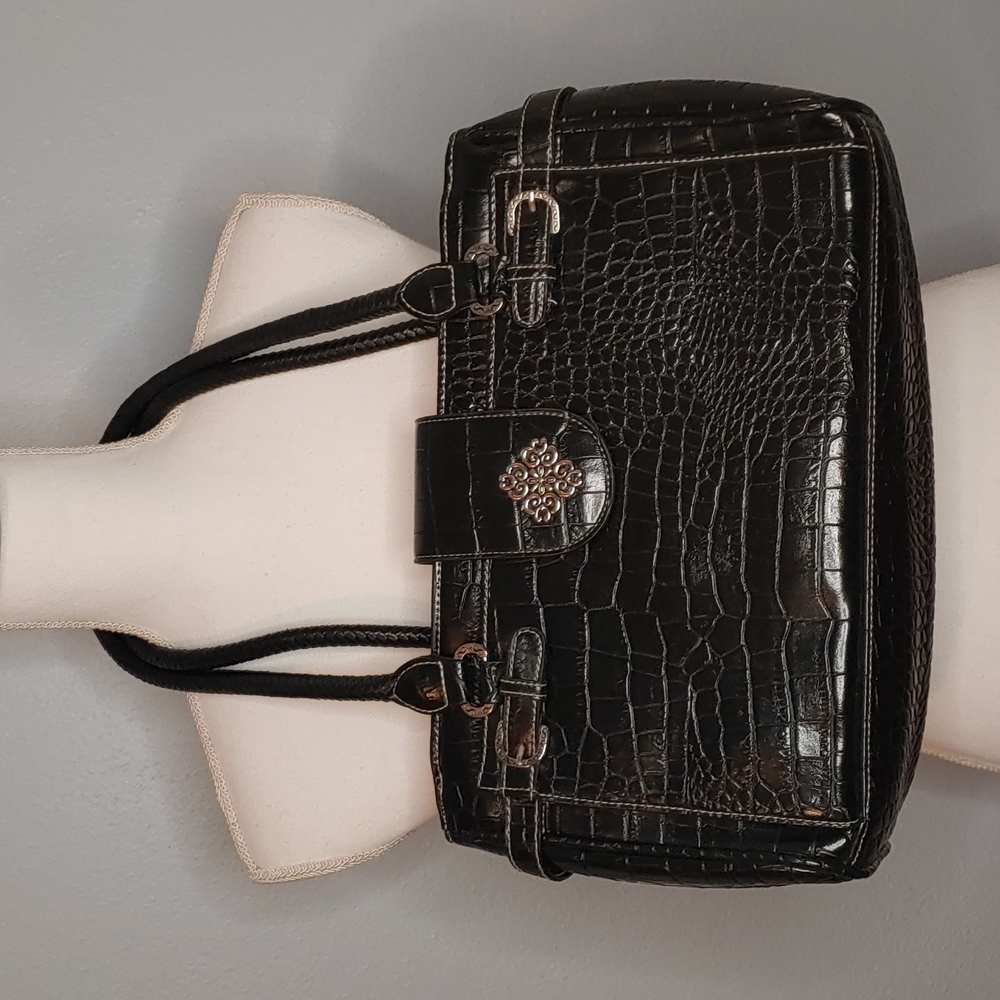 Rosetti black croco embossed shoulder bag with silver hardware